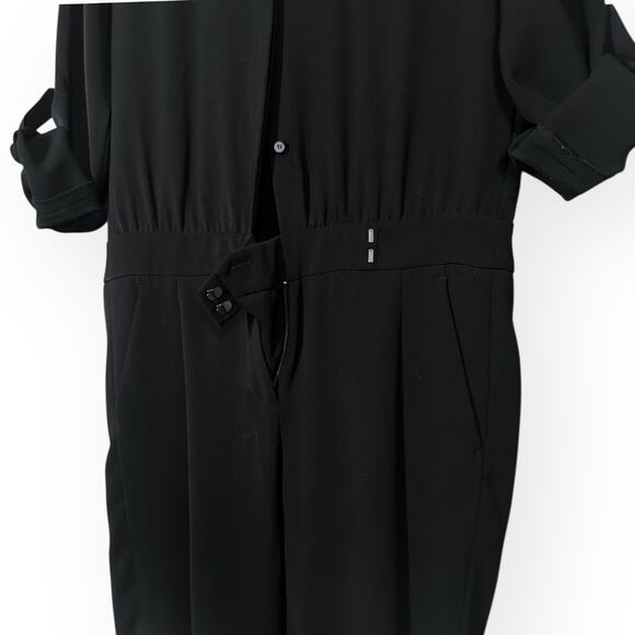VINCE Button Front Jumpsuit Boilersuit Relaxed Roll Tab Sleeve Chic Trendy Black - Picture 10 of 15